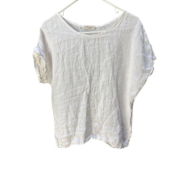 Bellambia Solid White Italian Linen Women’s Cap Sleeve Shirt Size Large READ - Picture 1 of 4